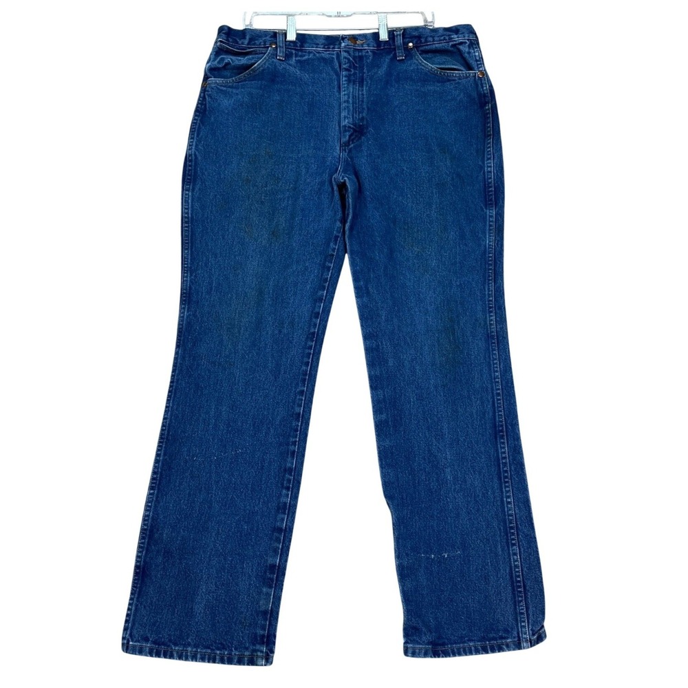Wrangler Cowboy Cut Jeans Mens 38x32 Medium Wash Distressed Straight Leg Denim